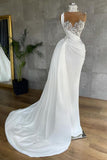 White High Neck Mermaid Prom Dress With Ruffles Beads