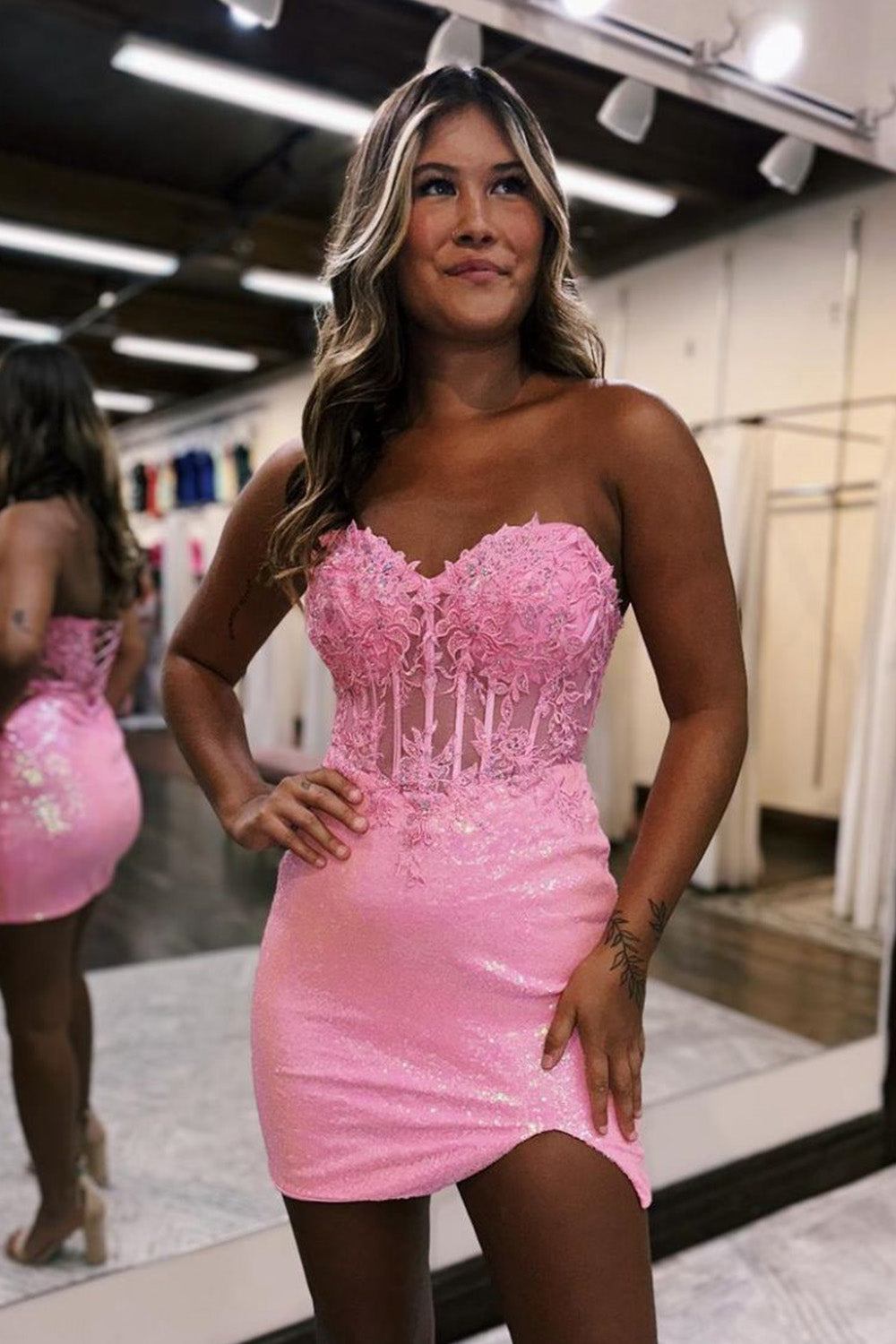 Bodycon Sparkly Sequin Strapless Homecoming Dress with Slit Newinlook Bodycon Sparkly Sequin Strapless Homecoming Dress with Slit Newinlook