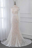 Boho Off-the-Shoulder Champagne Wedding Dresses Long Sleeves Mermaid Appliques Bridal Gowns