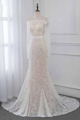 Boho Off-the-Shoulder Champagne Wedding Dresses Long Sleeves Mermaid Appliques Bridal Gowns
