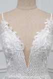 Boho Spaghetti Straps V-Neck Appliques Wedding Dresses White Sleeveless Bridal Gowns On Sale