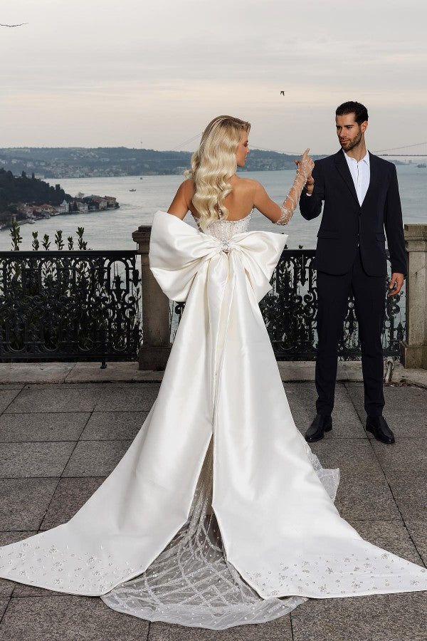 Bowknot Wedding Dress Mermaid Luxury With Beadings