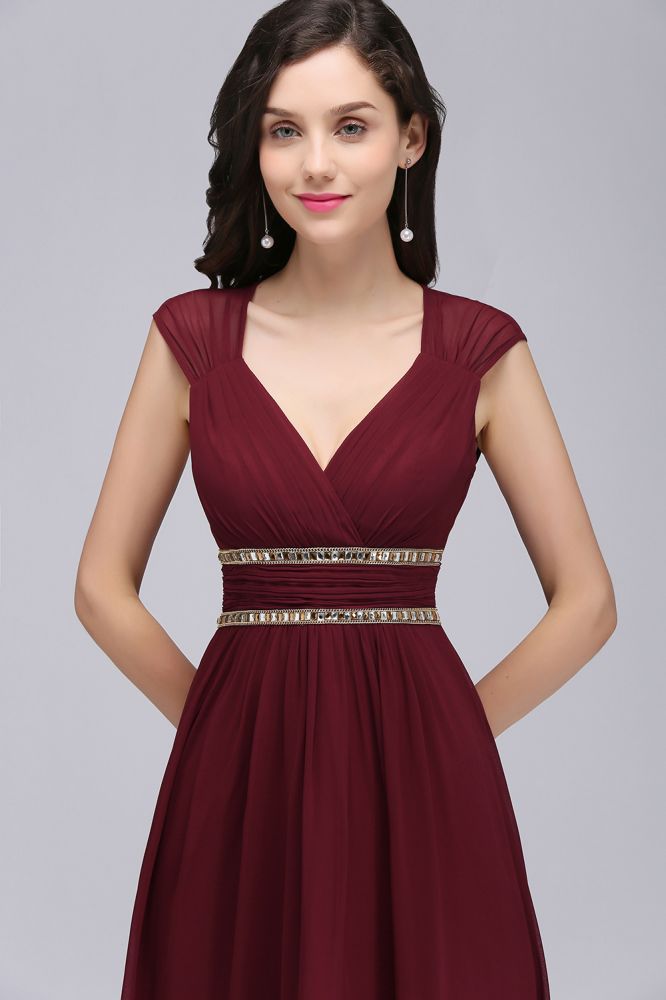 Stunning V-Neck Chiffon Sheath Long Evening Dresses