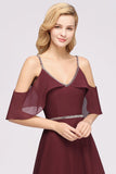 Burgundy Cold-shoulder Long Bridesmaid Dress With Half Sleeve