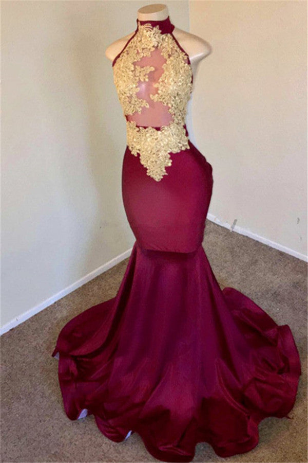 Burgundy High Neck Mermaid Prom Dress With Lace Appliques Newinlook Burgundy High Neck Mermaid Prom Dress With Lace Appliques Newinlook