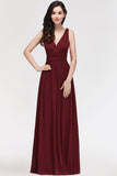 Burgundy Long V-Neck Sleeveless Chiffon Bridesmaid Dress Online