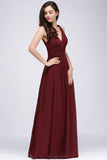 Burgundy Long V-Neck Sleeveless Chiffon Bridesmaid Dress Online