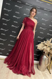 Burgundy Off-the-Shoulder Prom Dress Sequins Long