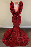 Burgundy Prom Dress Mermaid V-Neck With Ruffle