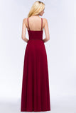 Burgundy Spaghetti Straps Long Bridesmaid Dress with Beading Sash