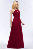 Burgundy Spaghetti Straps Long Bridesmaid Dress with Beading Sash