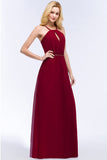 Burgundy Spaghetti Straps Long Bridesmaid Dress with Beading Sash
