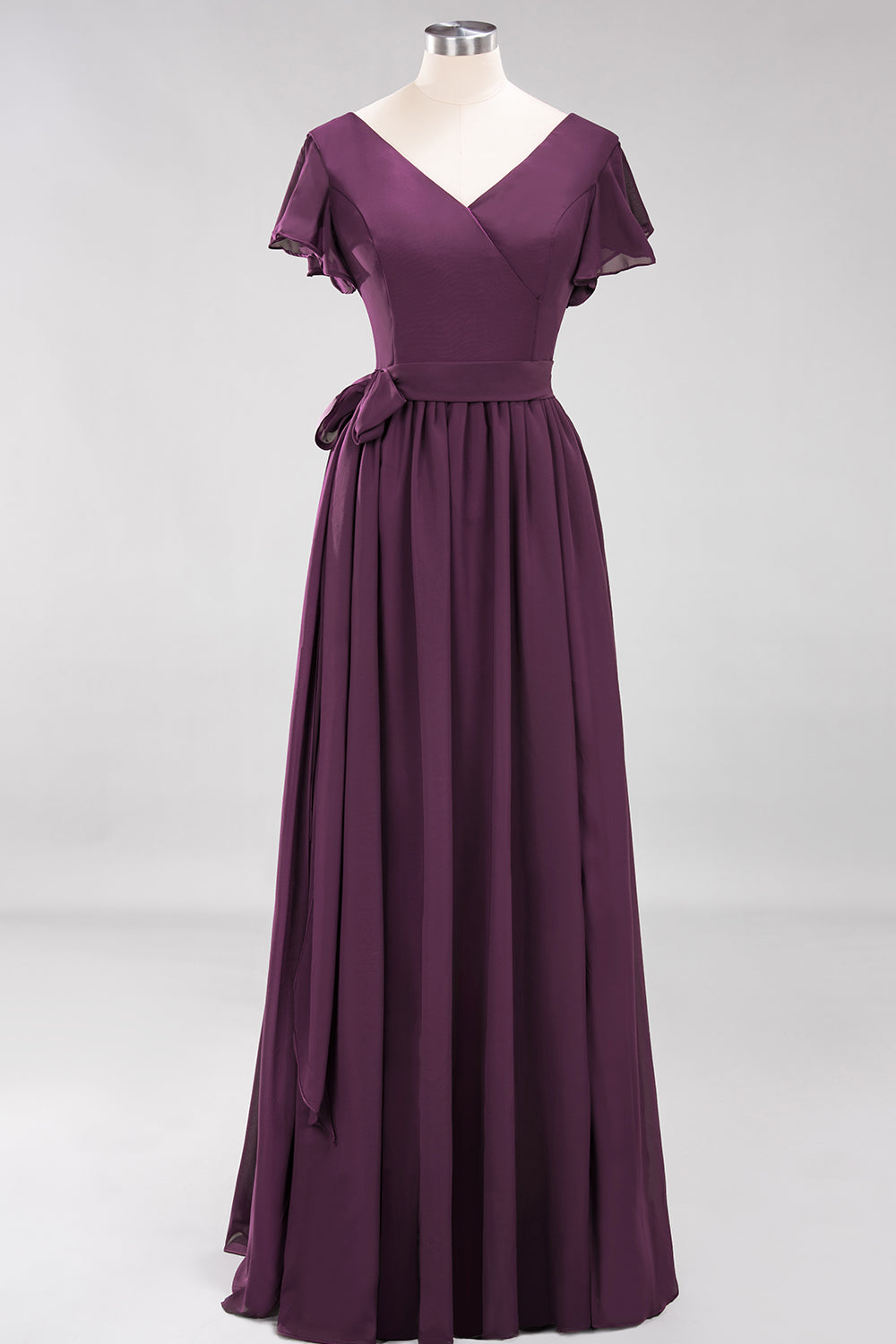 Burgundy V-Neck Long Bridesmaid Dresses With Short-Sleeves Newinlook Burgundy V-Neck Long Bridesmaid Dresses With Short-Sleeves Newinlook