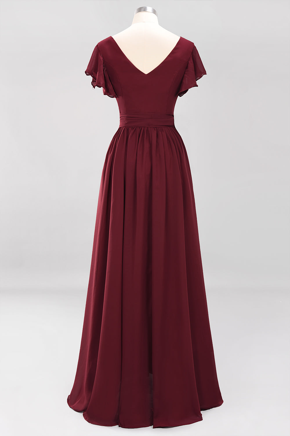 Burgundy V-Neck Long Bridesmaid Dresses With Short-Sleeves Newinlook Burgundy V-Neck Long Bridesmaid Dresses With Short-Sleeves Newinlook