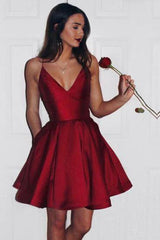 Burgundy V-Neck Short Homecoming Dress Sleeveless