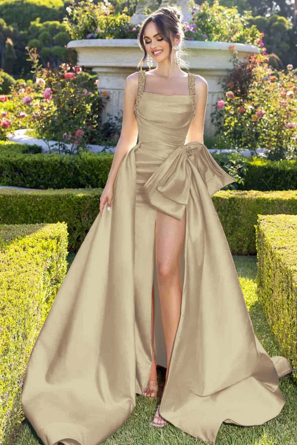Straps Sleeveless Long Mermaid Split Formal Dress With Beading