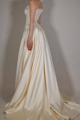 Strapless Sleeveless Long A Line Formal Dress With Pleated Beading