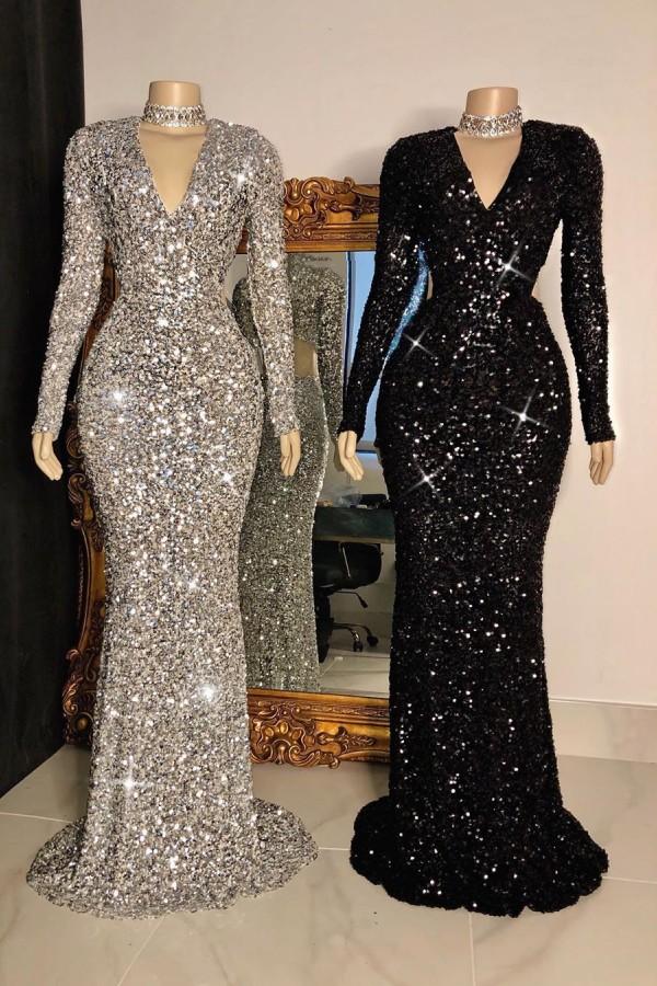 Newinlook Mermaid Long Sleeves Sequins Evening Dress