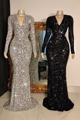 Newinlook Mermaid Long Sleeves Sequins Evening Dress