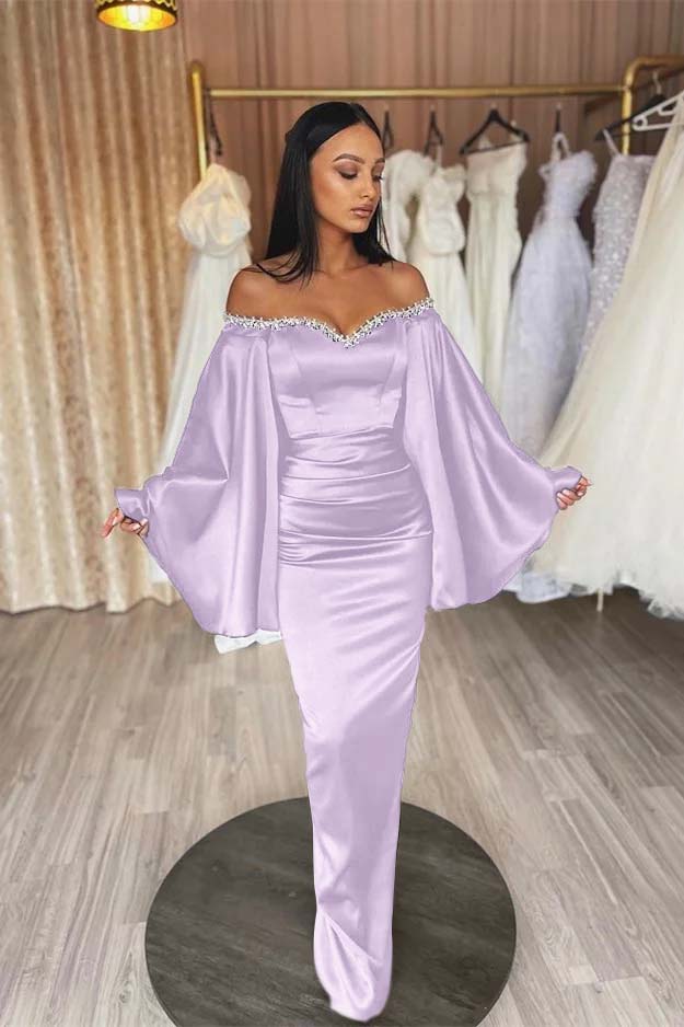 Newinlook Black Ruffle Sleeves Mermaid Long Evening Dress With Beads