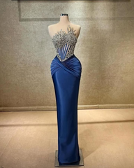 Strapless Sleeveless Long Mermaid Formal Dress With Beading Pleated