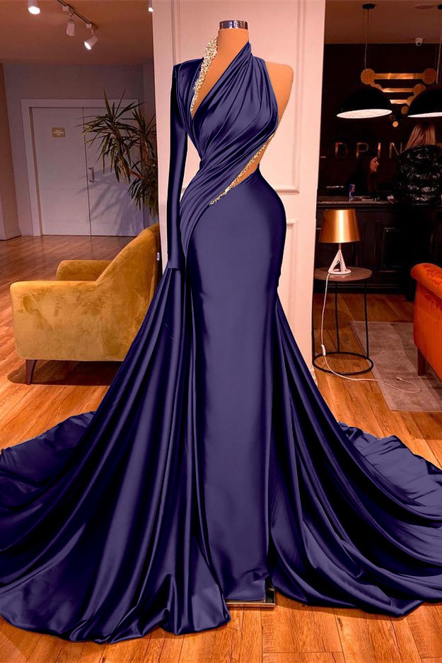 Newinlook One-Shoulder Mermaid Long Sleeves Evening Dress Long With Beadings