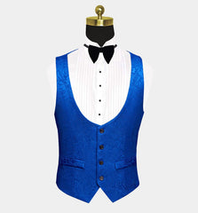 Newinlook Royal Blue Floral Jacquard Wedding Suit - Three Pieces for Men