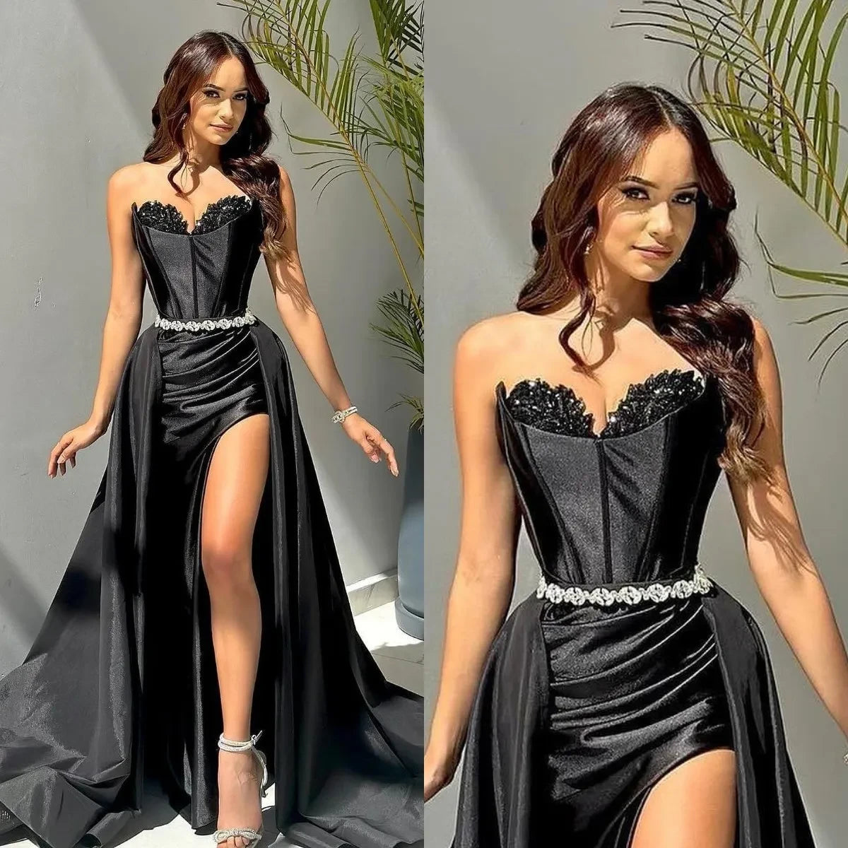 Sleeveless Strapless Long Mermaid Formal Dress With Split Beading