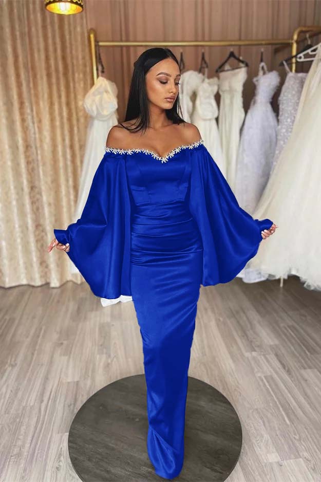 Newinlook Black Ruffle Sleeves Mermaid Long Evening Dress With Beads