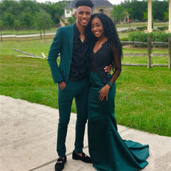Newinlook Dark Green Dinner Prom Suit - New Arrivals, 2-Piece with Notch Lapel