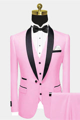 Newinlook Stylish Candy Pink Reception Tuxedo with Black Satin Shawl Lapel for Groom