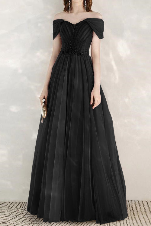 Elegant Infinity Tulle Off the Shoulder Sweetheart Long Formal Dress With Sequins