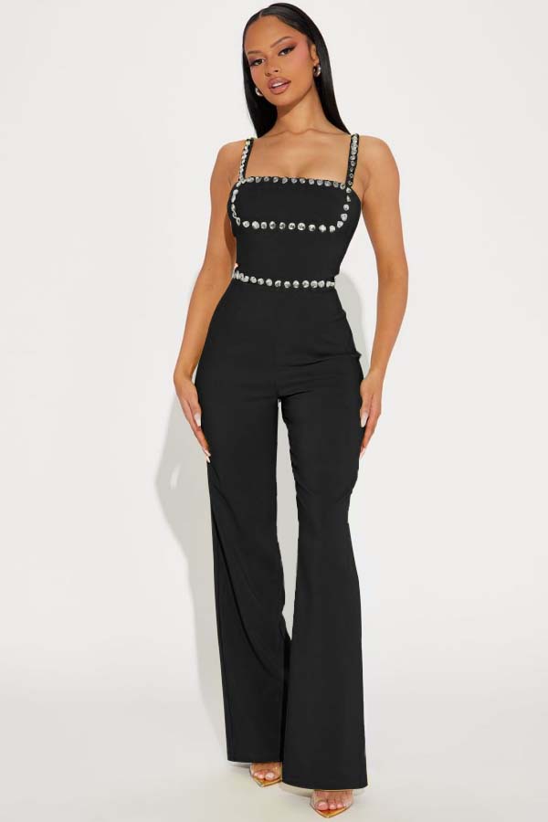Newinlook Fashion Green Square Neck Spaghetti-Straps Slim Fit Jump Suit
