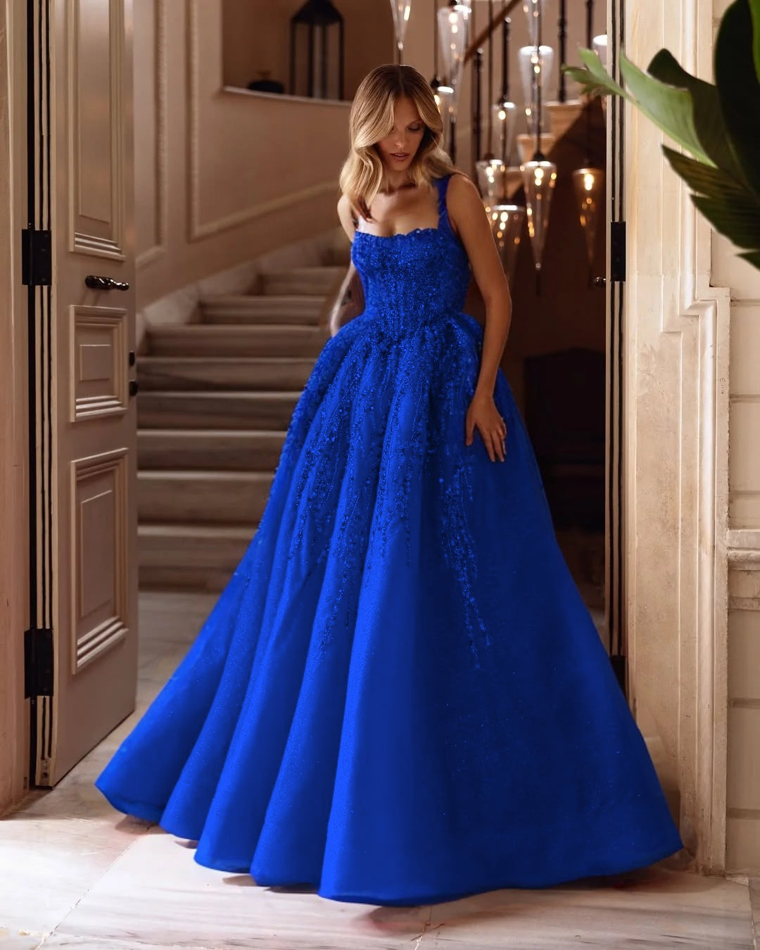 Spaghetti Strap Sleeveless Long A Line Formal Dress With Beading