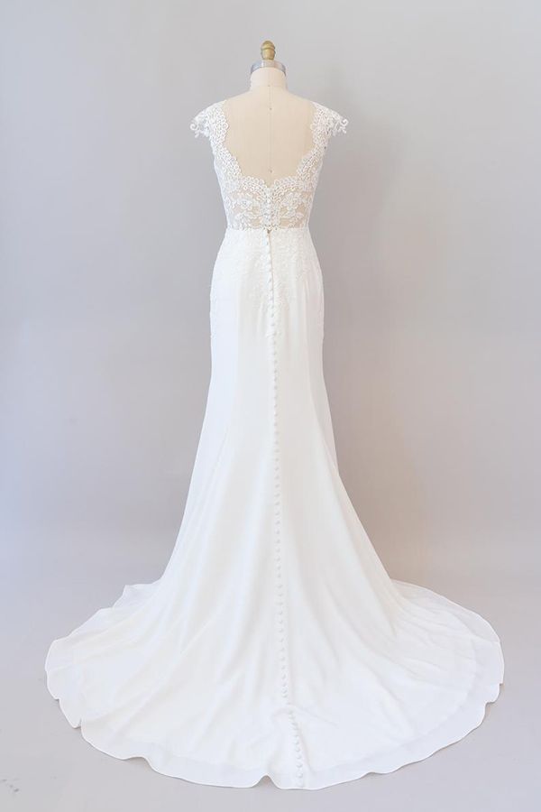Cap Sleeve Illusion Lace Sheath Wedding Dress On Sale