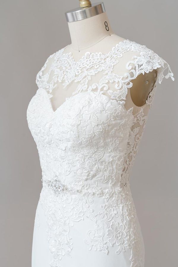 Cap Sleeve Illusion Lace Sheath Wedding Dress On Sale