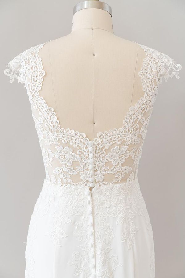 Cap Sleeve Illusion Lace Sheath Wedding Dress On Sale