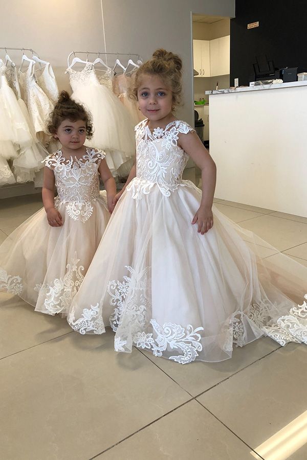 Cap Sleeves Appliques Flower Girl Dress