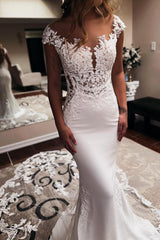 Cap Sleeves Wedding Dresses Mermaid Long Online