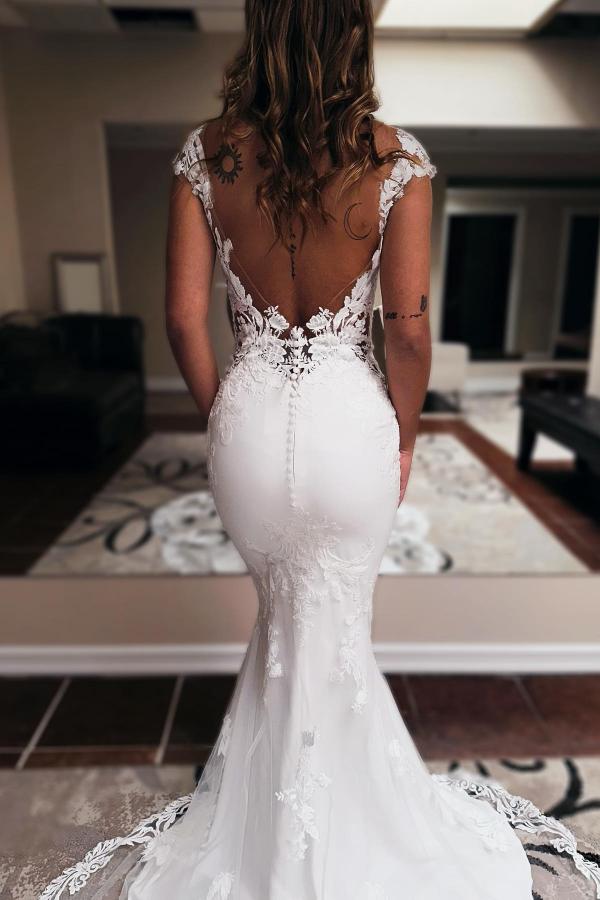Cap Sleeves Wedding Dresses Mermaid Long Online