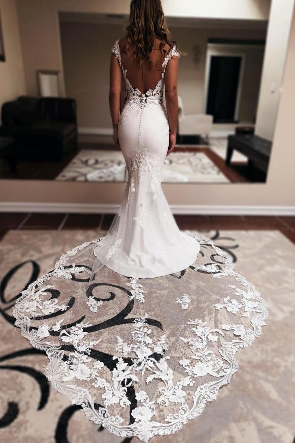 Cap Sleeves Wedding Dresses Mermaid Long Online