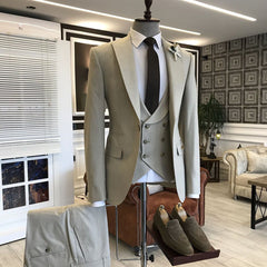 Newinlook Light Brown Double-Breasted Three-Piece Wedding Suit for Groom