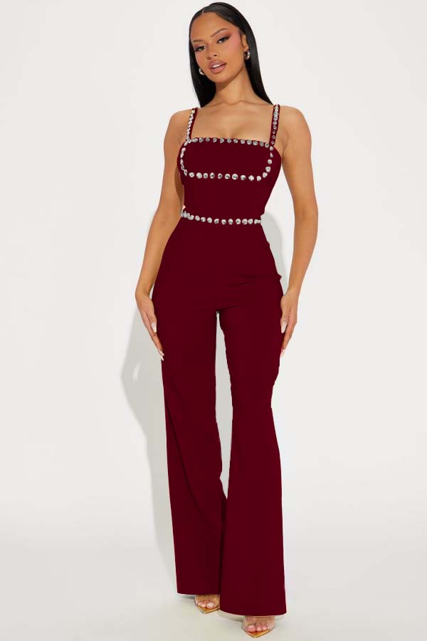 Newinlook Fashion Green Square Neck Spaghetti-Straps Slim Fit Jump Suit