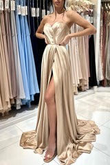Champagne Sweetheart Prom Dress Split Long