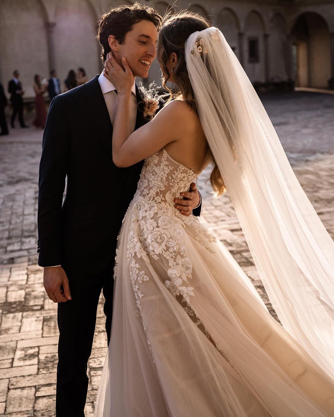 champagne sweetheart wedding dress Bellasprom Champagne Sweetheart Ruffle Sleeves Princess Tulle Wedding Dress Lace Appliques Off-the-Shoulder Same as Picture-US2