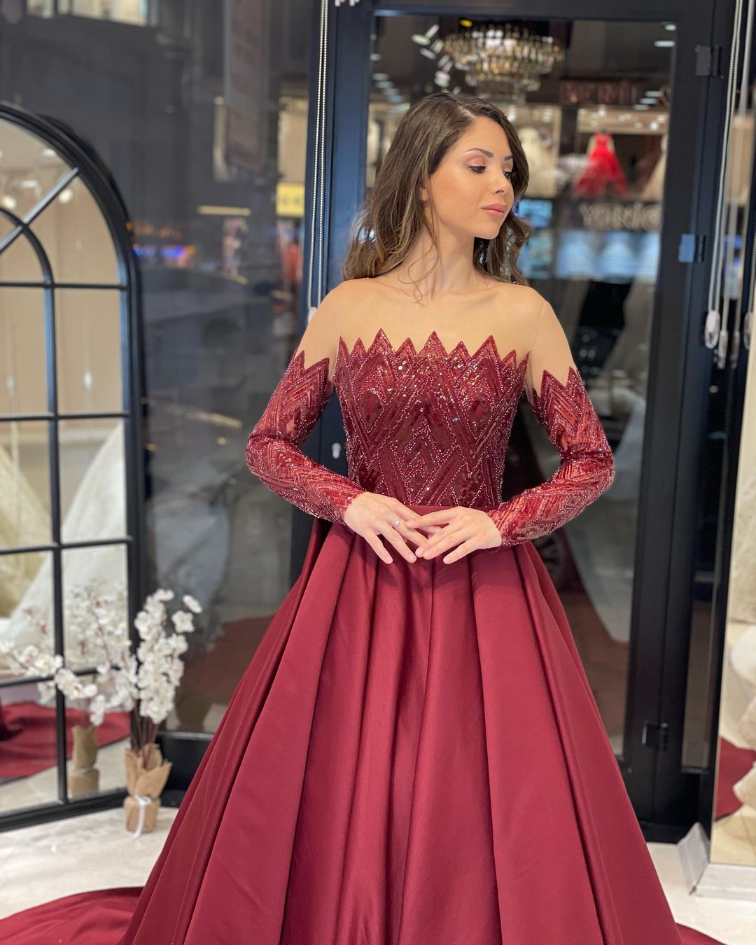 Charming Floor-Length Strapless Long Sleeves A-Line Satin Wedding Dress with Ruffles