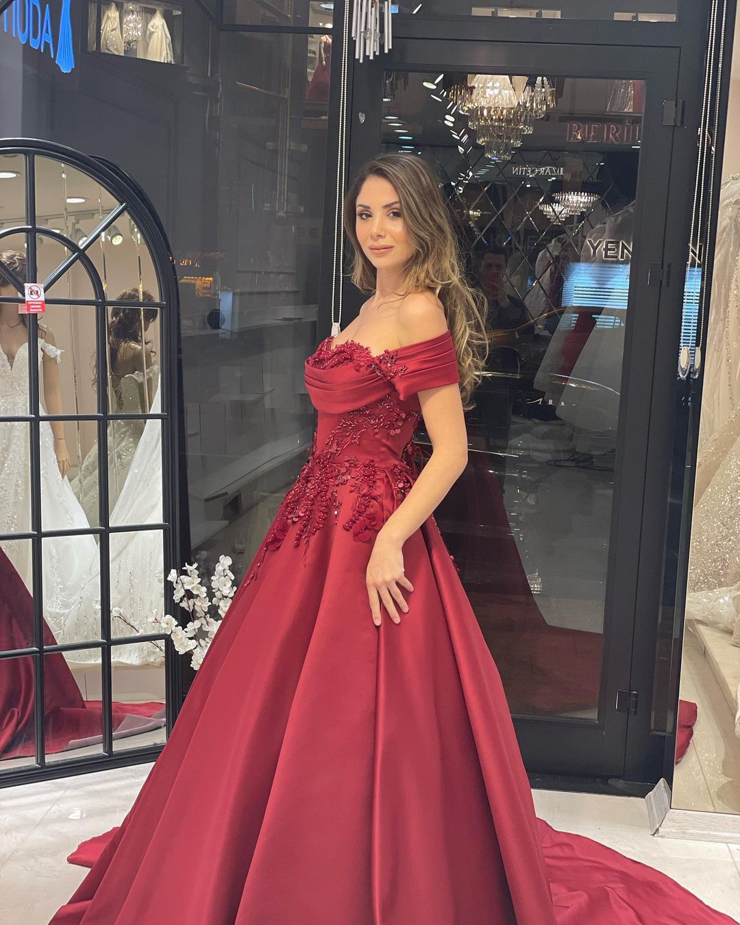 Charming Floor-Length Sweetheart Off-The-Shoulder A-Line Satin Wedding Dress with Appliques