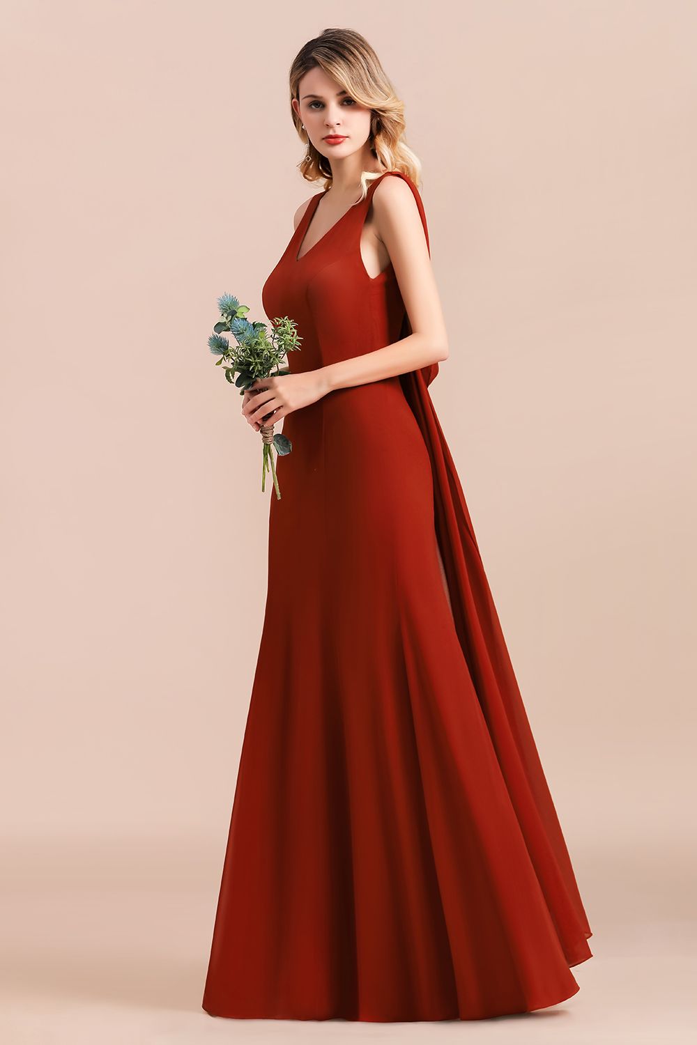 Charming Mermaid V-Neck Drapped Back Bridesmaid Dress Online