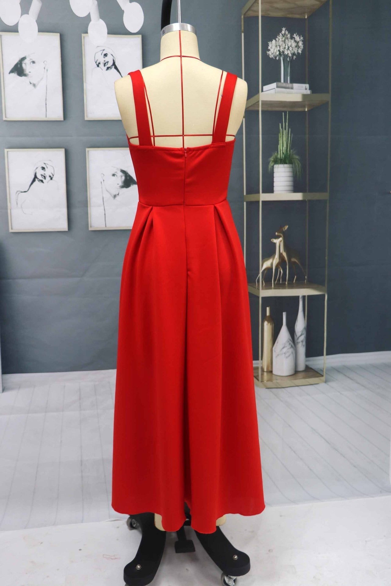 Charming Sleeveless Red Homecoming Dress Ankle Length Evening Party Dress