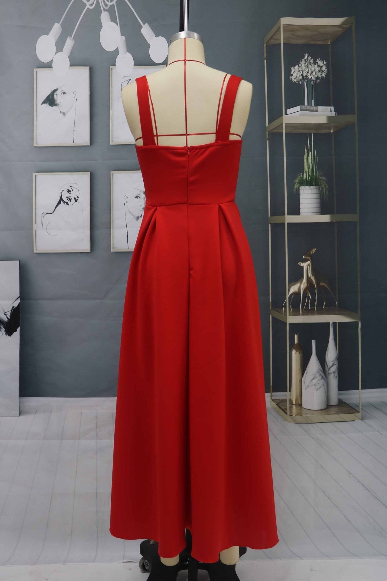 Charming Sleeveless Red Homecoming Dress Ankle Length Evening Party Dress